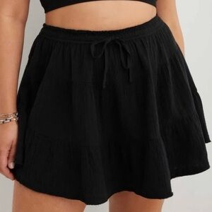 Aerie NWT Pool to Party Tiered Mini Skirt Black Size XL Cotton Gauzy Drawstring